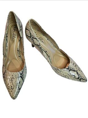 NWOT ABELLA True Comfort Beige/Black Snakeskin Print Pointed Toe Heels Size 7.5